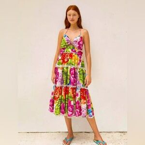 FARM Rio Rainbow Chita Floral Print Midi Dress (XS)